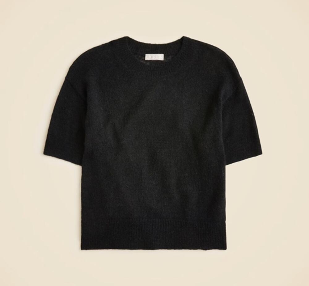 J.Crew Alpaca-Blend Oversized Sweater T-Shirt SZ XL Black Short Sleeve Crew Neck